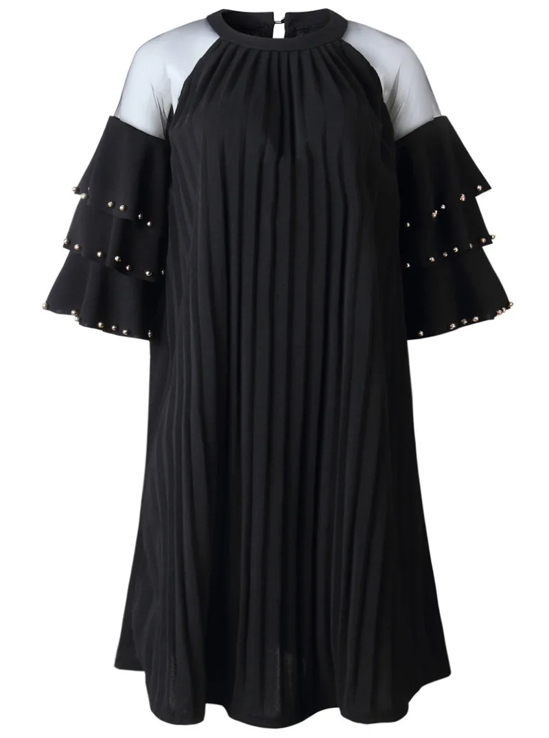 fashion pearls beading chiffon loose dress-4