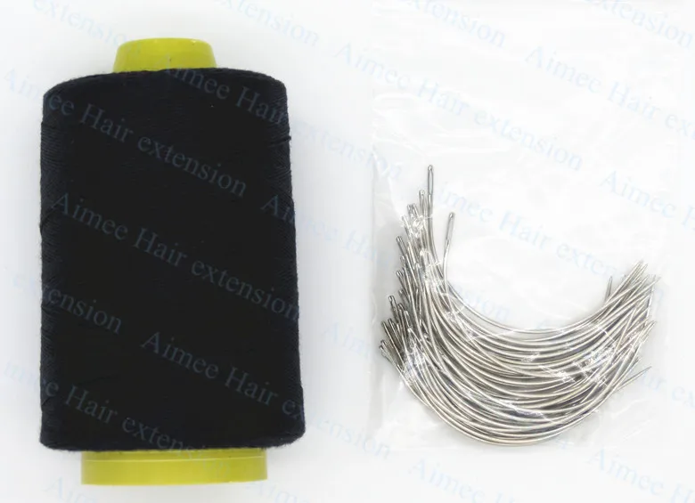 1set Hair Weaving Needles & Thread Set (50pcs Large C Weaving Needle Needles +1 Spool Polyster