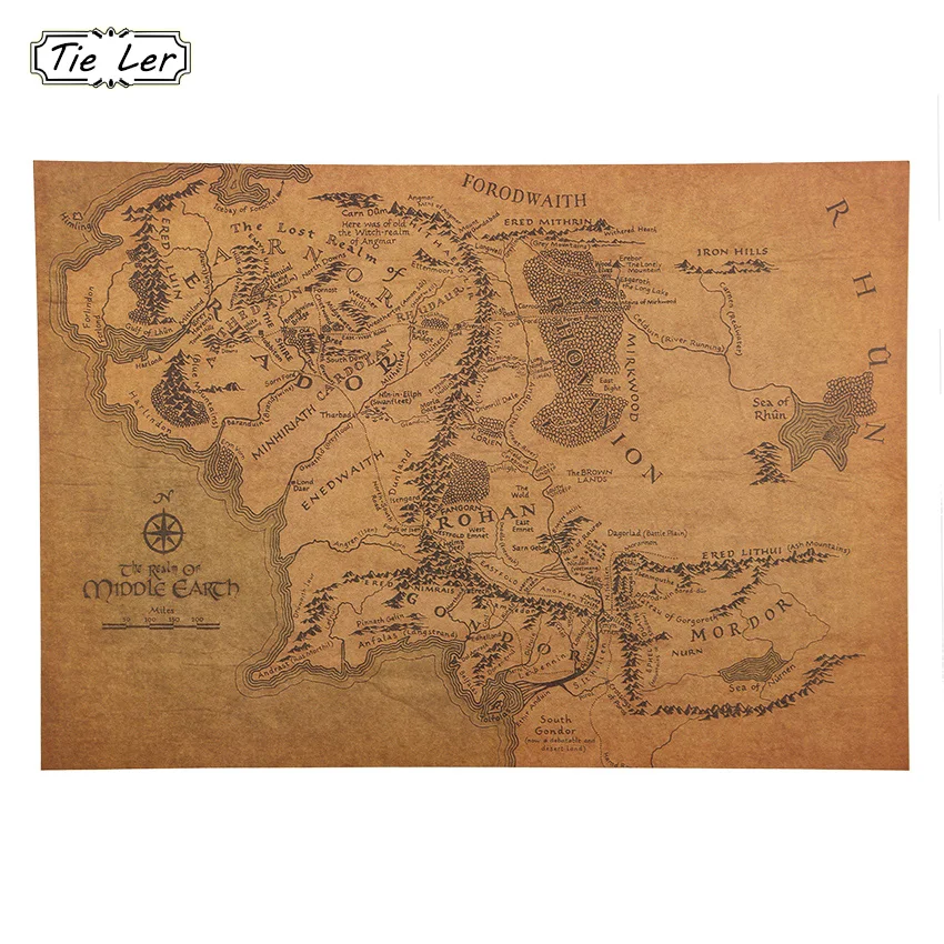 

1PC The Rings Middle Earth Map The Retro Kraft Paper Poster Movie Posters Bar Decoration Wall Sticker