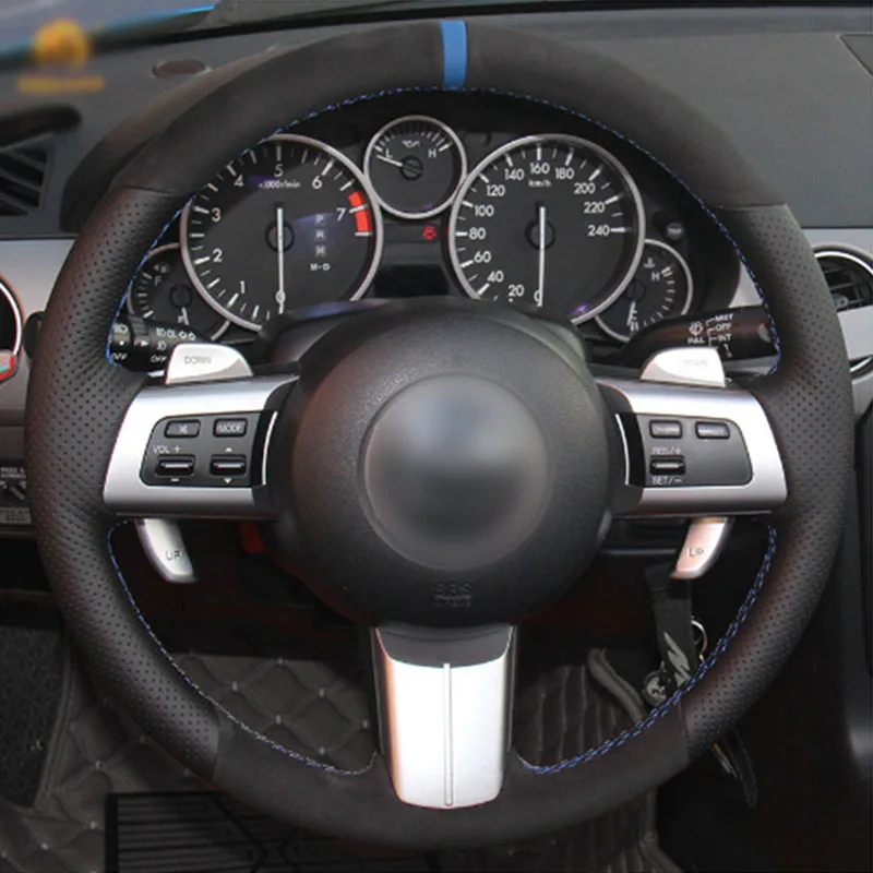 

Top Leather Steering Wheel Hand-stitch on Wrap Cover For Mazda MX-5 2009-2013
