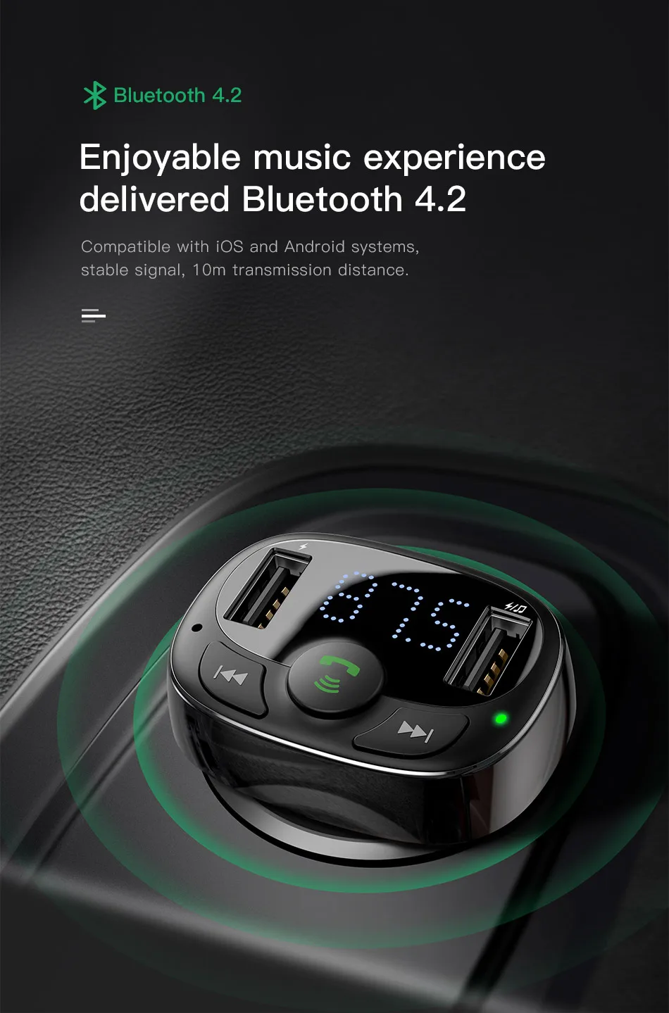 Baseus FM передатчик автомобильное зарядное устройство Aux модулятор Bluetooth автомобильный зарядный комплект Handsfree аудио mp3-плеер 3.4A двойной USB Автомобильное зарядное устройство