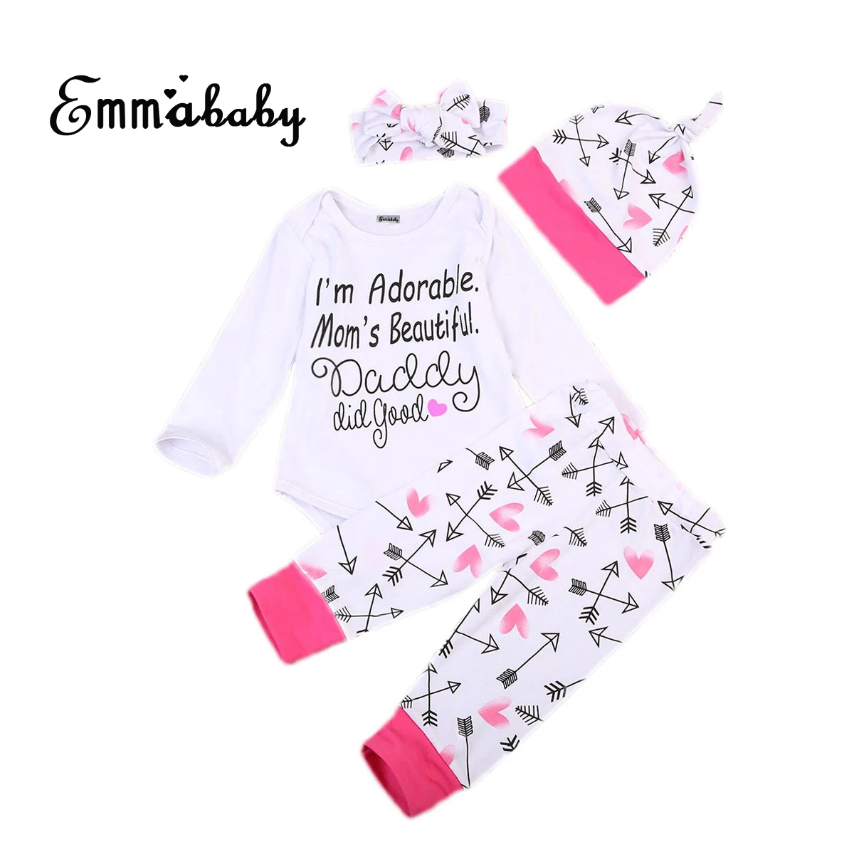 Baby Girl Clothes Set Autumn Spring Cute Newborn Baby Girls Long Sleeve Bodysuit Tops Long Pants 4Pcs Outfits Set Clothes