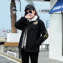 Крылья Ангела Вышивка джинсовая куртка Для женщин Повседневное пальто с длинными рукавами Осень модные Однобортный карманами черный Джинсовые куртки