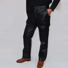 Мужские кожаные штаны плюс бархат утолщение тепловой мотоцикл пятиконечных подростков зимние ветрозащитные кожаные брюки мужские