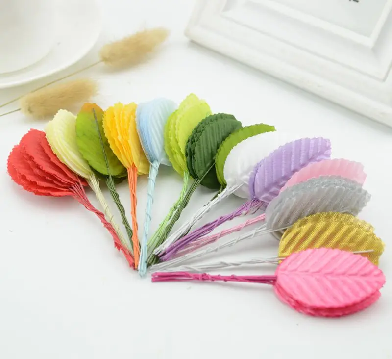 30pcs Mini Nylon Silk Leaf-shaped Leaves Artificial Flower For Wedding Decoration DIY Wreath Gift Scrapbooking Craft Fake Flower