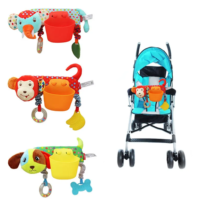 

Baby Animal Bed Curtain Hanging Pocket Baby Stroller Removable Storage Pocket+Rattle Teether Multifunction Stroller Accessories