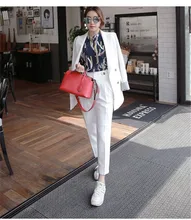 Two Pieces Set DoubleWomen Long Sleeve Business Suits Outfits  Breasted Solid Blazer Jacket  Zipper Pant OL Suit