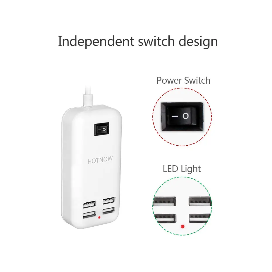 Штепсельная Вилка EU/US 5V3A, 4 порта, USB, настенное зарядное устройство, адаптер питания переменного тока, длинный кабель 1,5 м, переключатель вкл/выкл, для путешествий и дома, Каррегадор