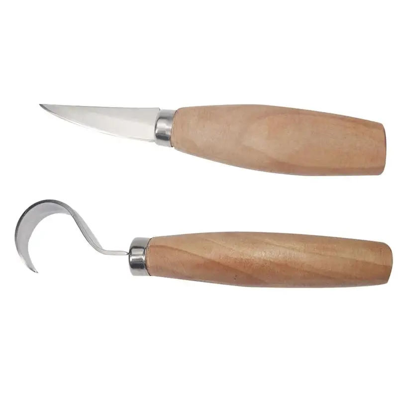 

2PCS/Set Stainless Steel Woodcarving Cutter Woodwork Sculptural DIY Wood Handle Spoon Carving Knife Woodcut Tools Kit