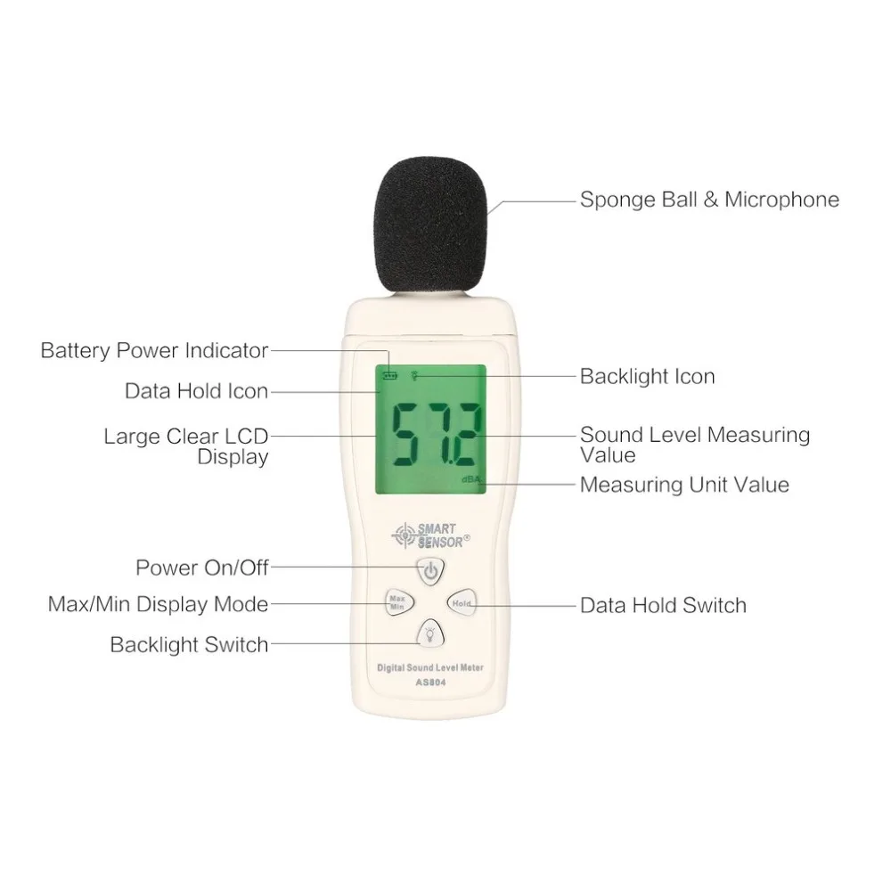 

AS804 Digital Sound Level Meter Decibel 30d-130dBA Diagnostic-tool Monitoring Tester Noise DB Detector Analyzer