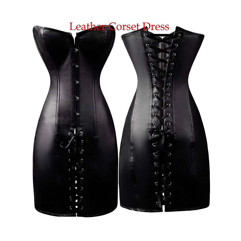 Черный кожаный корсет без бретелек женское латексное платье WetLook для талии корсет для похудения Клубная одежда Goyhic Seampunk корсет