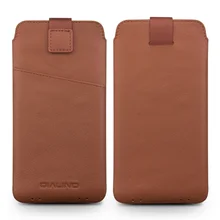 For iPhone 7 Plus 5.5 inch Pouches & Bags QIALINO Genuine Leather Card Slot Pouch for iPhone 7 Plus, Size: 160 x 83mm – Brown