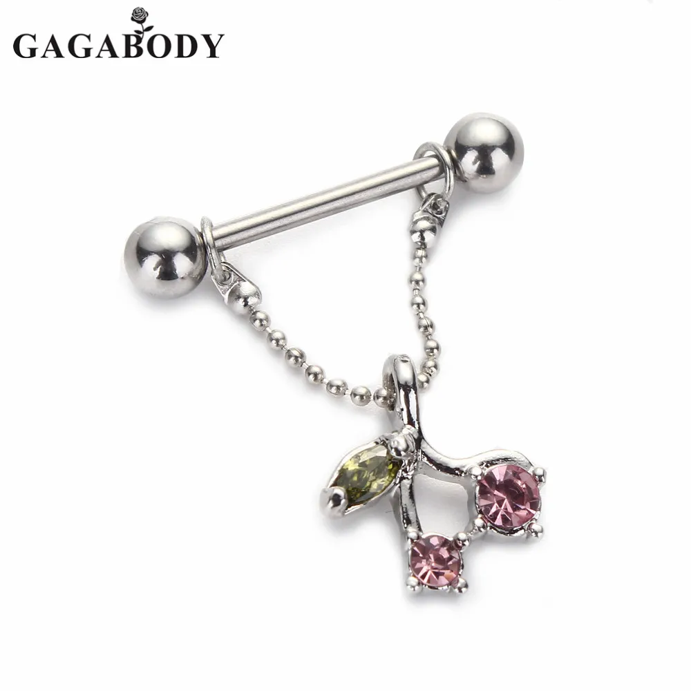 Christmas Pink Crystals Cherry Body Piercing 14G 316L Surgical Steel