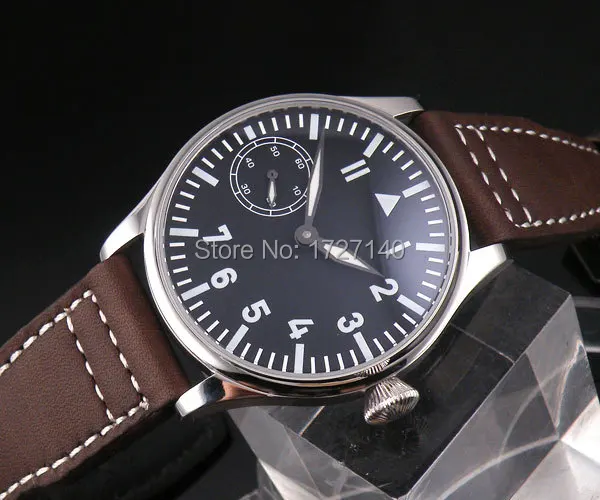 

Parnis 44mm Black Dial White Number hand winding mens watch 6497@9 P08