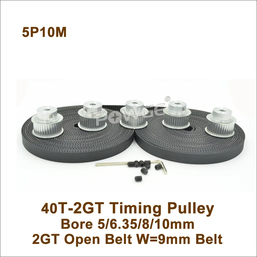 

5pcs 40 Teeth 2GT Timing Pulley Bore 5/6.35/8/10mm + 10M GT2 Synchronous Belt W=9mm 40T 40Teeth GT2 Timing Belt Pulley 40-GT2