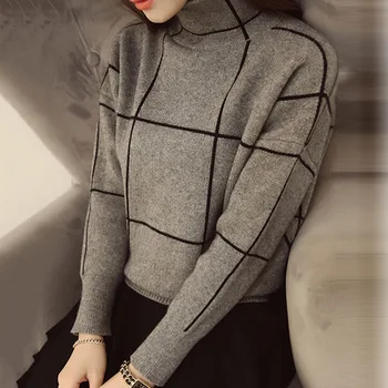 

Sweater Women 2017 Winter Autumn Knitted Sweater Warm Thincken Turtleneck Pullover Long Sleeve Fashion Stripe Womens Sweaters