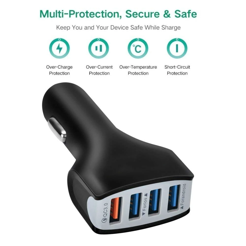 شاحن سيارة 4 ميناء USB شاحن سيارة QC3.0 التكيف سريع شاحن الهاتف محول مزيج عدة مع 2.4A 3-في-1 سريعة كبل شحن شاحن سيارة 4 ميناء USB شاحن سيارة QC3.0 التكيف سريع شاحن الهاتف محول مزيج عدة مع 2.4A 3-في-1 سريعة كبل شحن