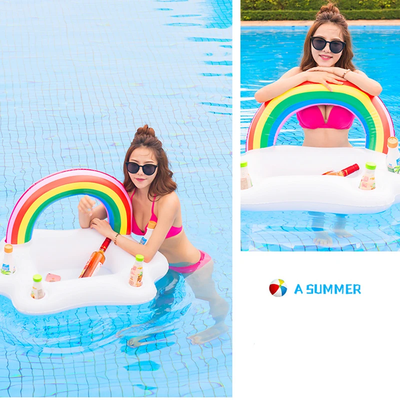Ice Bucket Rainbow Cloud Cup Holder Inflatable Pool Float 96