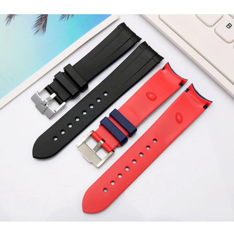 

Watchband 20mm 22mm Waterproof Silicone Strap Arc Plate blue black Diving sports Watch Band Strap