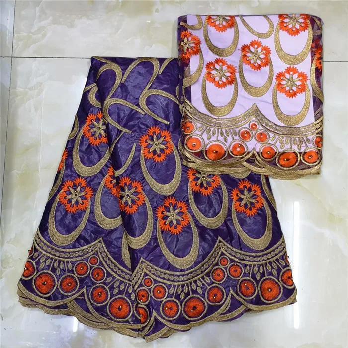 

Excellent 5y+2 design African cotton jaquard bazin lace fabric with net lace cloth for wedding/party dress set IKBN31