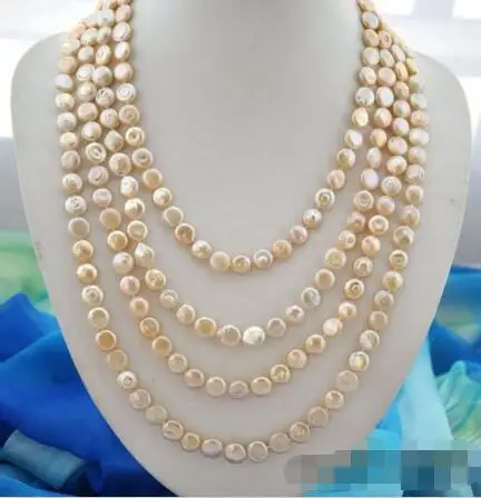

Free Shipping >>100" 11mm coin pink freshwater pearl necklace