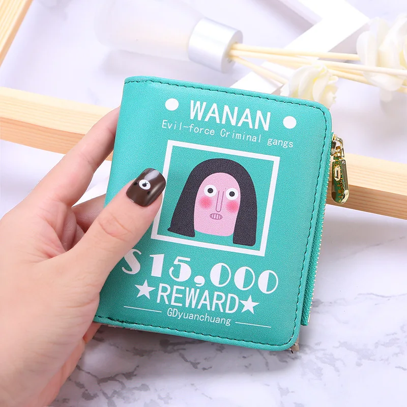 

Women Lovely Small Wallets Designer Cartoon Print Leather Money Clip Personality Short Wallet Ladies Student Girls Change Purse
