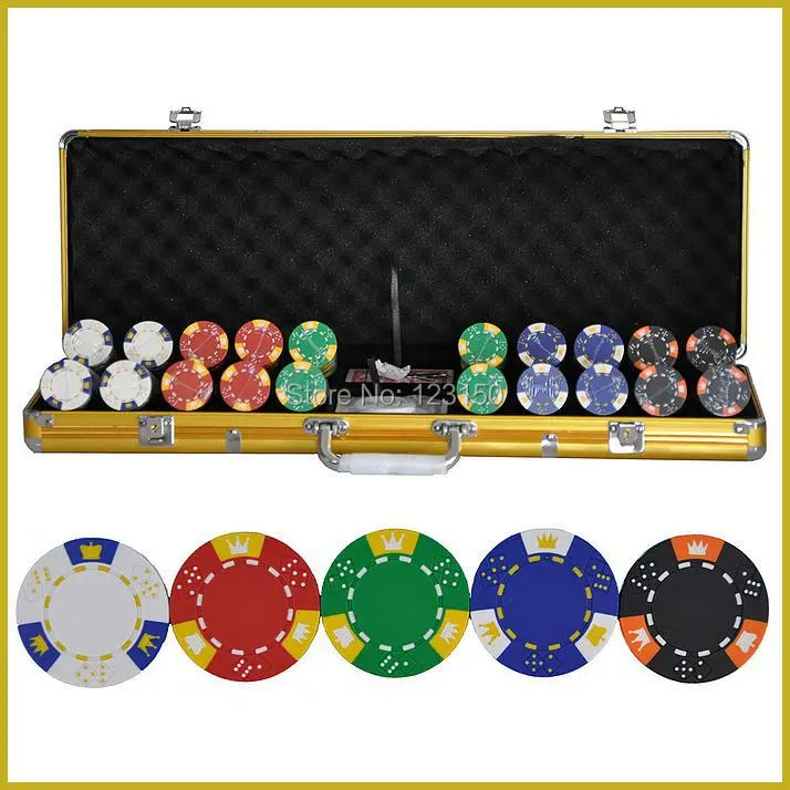 PK 5001 500pcs chips with case, Clay 14g Poker Chips insert metal, five