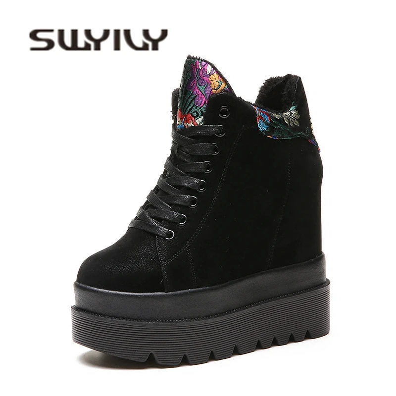 SWYIVY Woman Snow Boots Platform Velvet Warm 2018 Winter Casual Shoes Female Wedge Short Boots Snowboots Sneakers Winter Boot