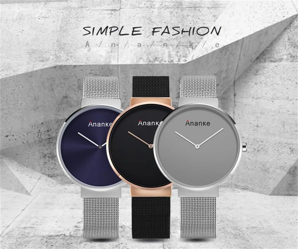 Ananke модные часы в простом стиле для мужчин нержавеющая сталь Ремешок кварцевые водостойкие часы лучший бренд класса люкс любителей