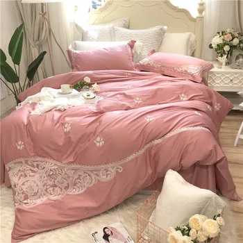 

Elegant embroidery Bedding Set Soft 60S Egyptian cotton Bed Linen Duvet Cover Pillowcases Bed Sheet Sets Home Textile Queen king