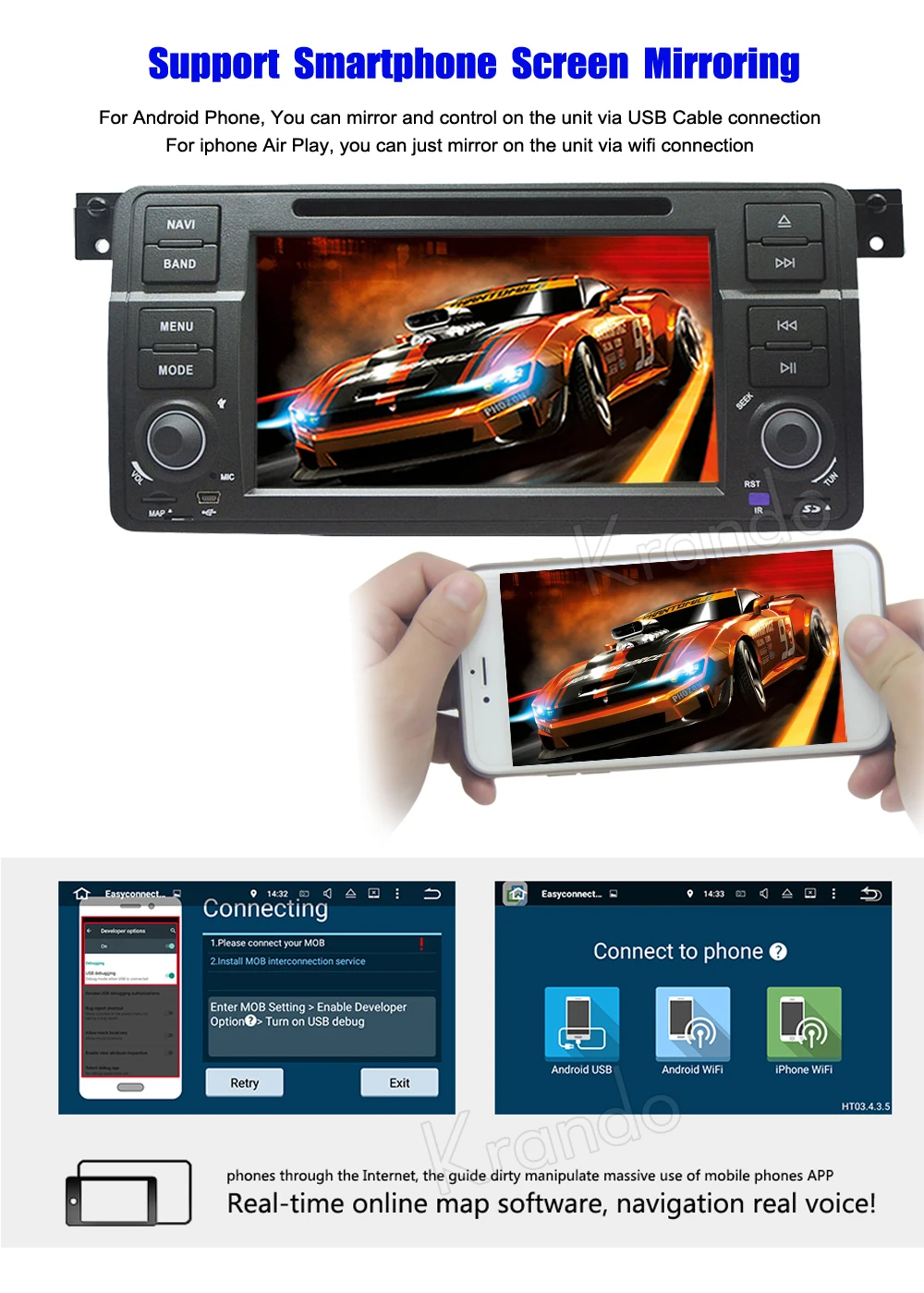 Best Krando Android 8.1 car radio gps dvd player android navigation multimedia for bmw e46 m3 rover 75 ZT MG 1998-2005 WIFI 3G DAB+ 4