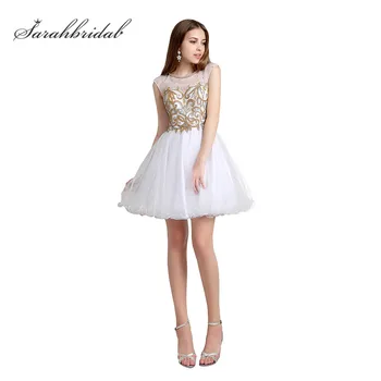 

Sweety White Gold Homecoming Dresses With Crystal beaded Short for Girls Graduation Party Gowns tulle Fashion Mini Hot AJ024