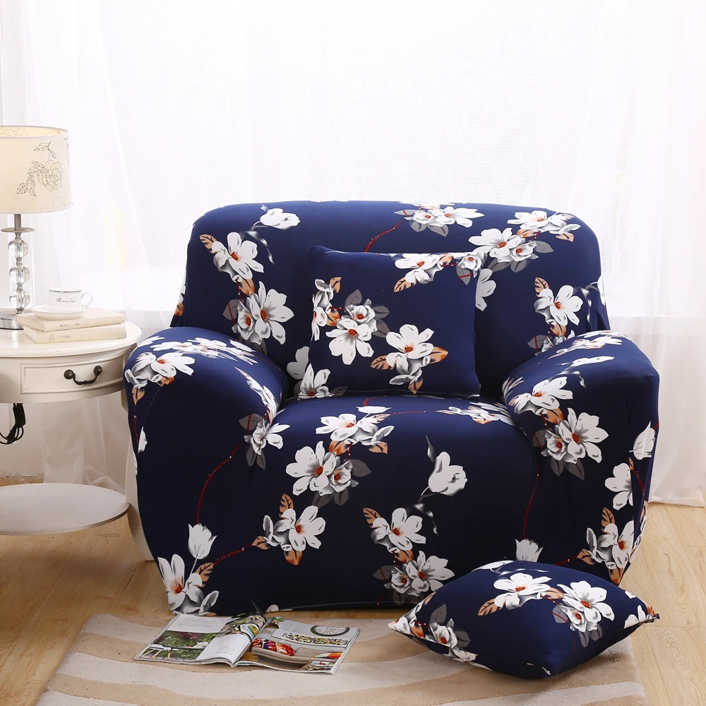 Sofa Cover Dark Blue With Pretty Floral Print Slip Resistant Cover