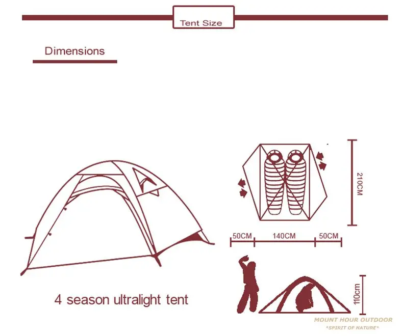 Холмман 20D силиконовая ткань Сверхлегкий 2 Человек Палатка с снежной юбкой двухслойная Алюминиевая Удочка туристическая палатка 4 сезона