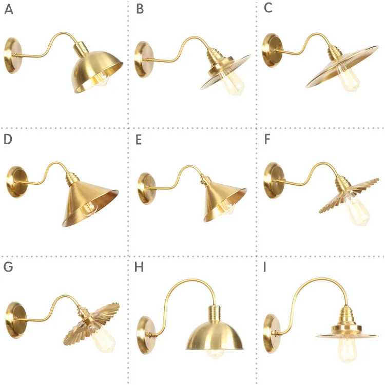 

Luxury Golden Retro Pure Copper Wall Lamp Bedroom Wall Lights For Home Lampshade Bar Modern Vintage Edison Halogen Lighting New