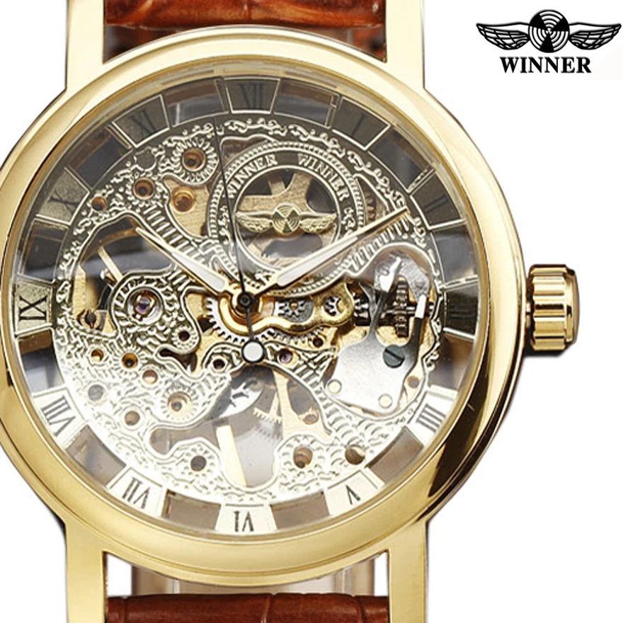 font b WINNER b font Fashion Brand Casual Man Women Clock Military Business Skeleton Hand