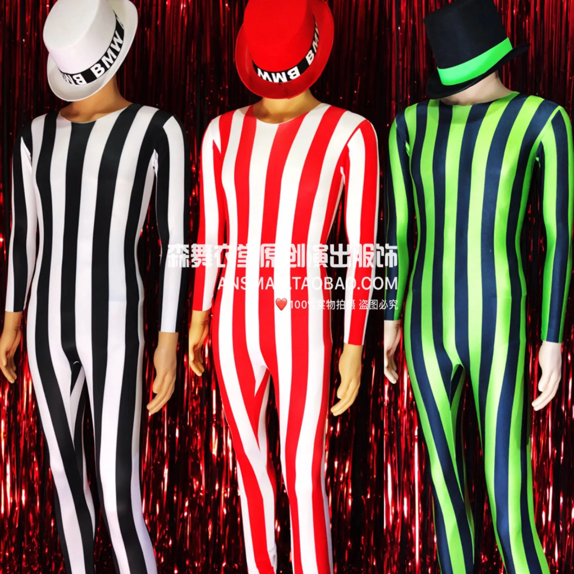 

New Nightclubs bars male singers pants DS Men personalized Leggings trousers fluorescent stripes Jazz Party jumpsuits clothes