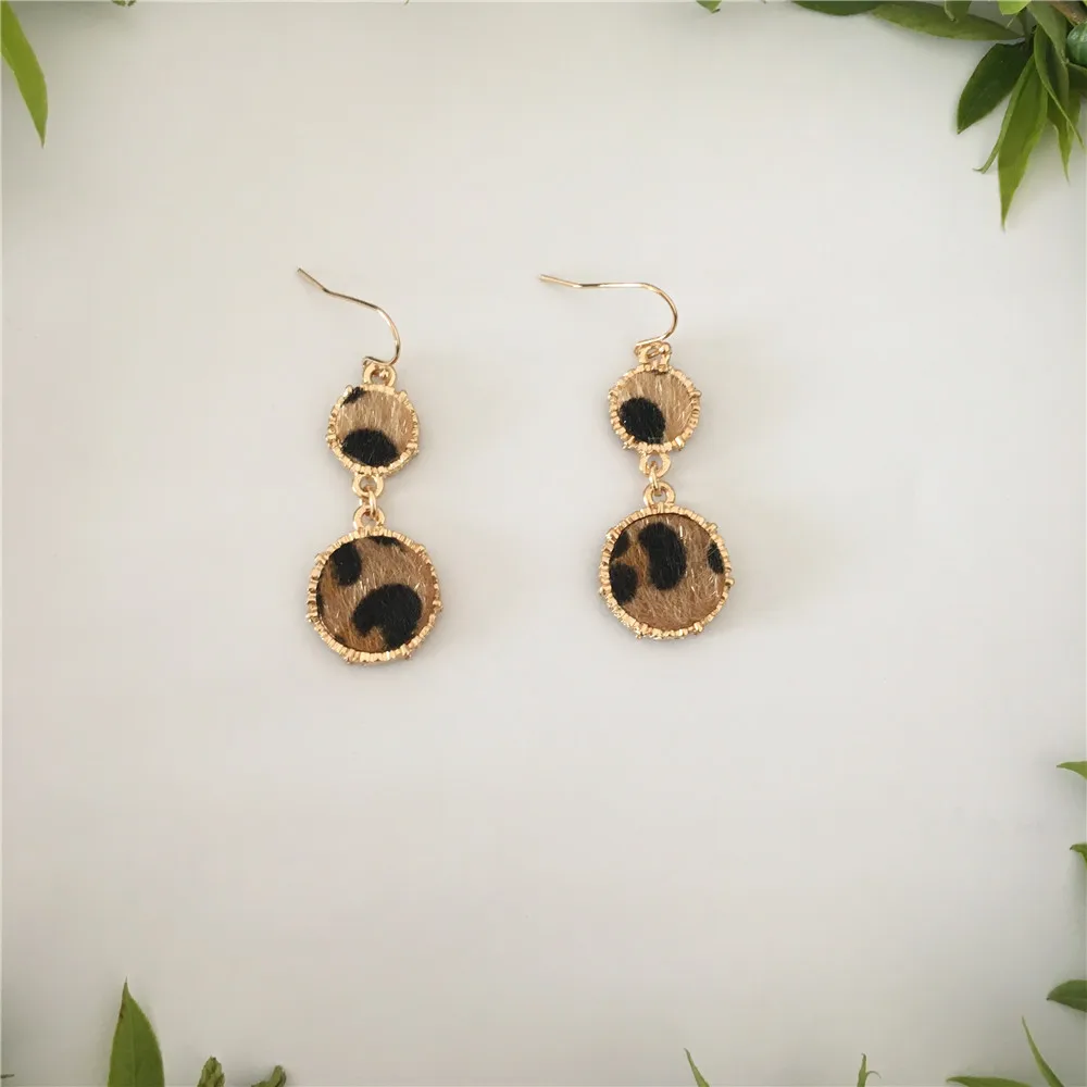

CHIC GOLD COLOR PLATING LEOPARD PRINT CIRCLE LINKED WOMEN DROP EARRINGS