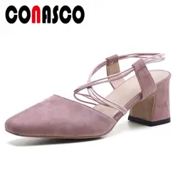 CONASCO/Новые Летние босоножки на высоком каблуке с круглым носком, элегантные вечерние свадебные туфли, женские офисные туфли-лодочки с