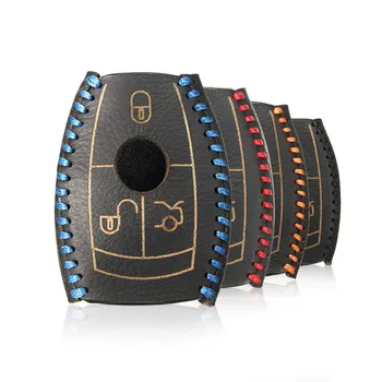 

Car Key Case Cover keychain keyring Leather Auto Smart For Mercedes-Benz W203 W210 W211 For AMG W204 4colors