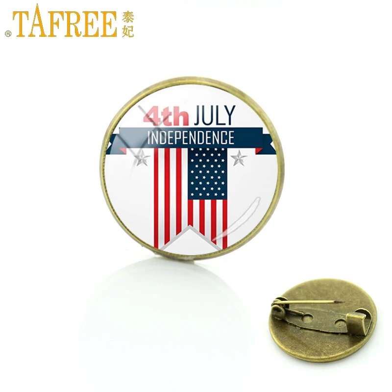 

TAFREE Fashion Accessories Independence Day Stars and Stripes Brooch Pins Glass Dome Men Classic Badges Jewelry FQ776