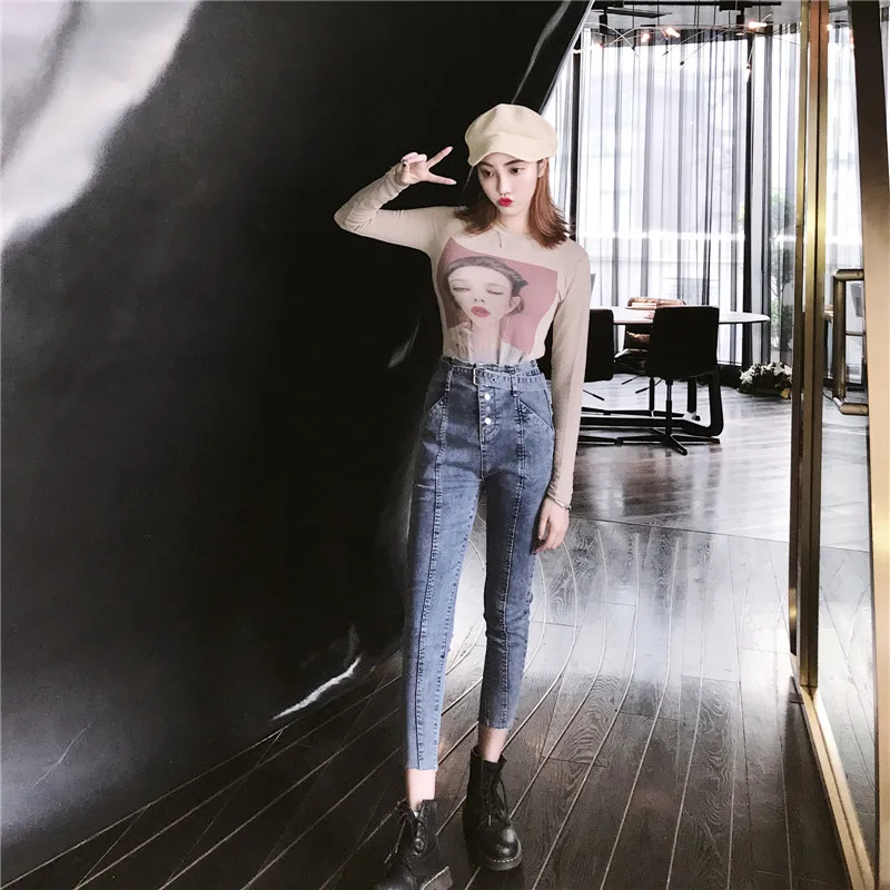 

jeans femme 2019 nouveau Spring autumn jean Slim high waist sexy ladies jeans pencil pants Korean belt black Skinny jeans women