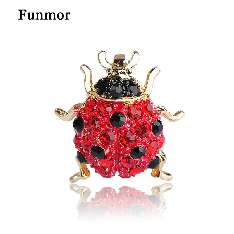 

Funmor Little Ladybug Brooches For Women Kids Gold-color Red Rhinestone Small Size Beetle Insect Brooch Collar Pins Joyeria
