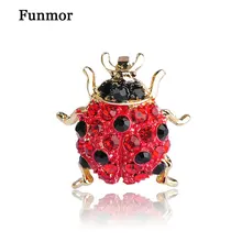 Funmor pequeña mariquita broches para las mujeres niños oro-color Rhinestone rojo tamaño pequeño escarabajo insecto broche Collar Pins Joyeria