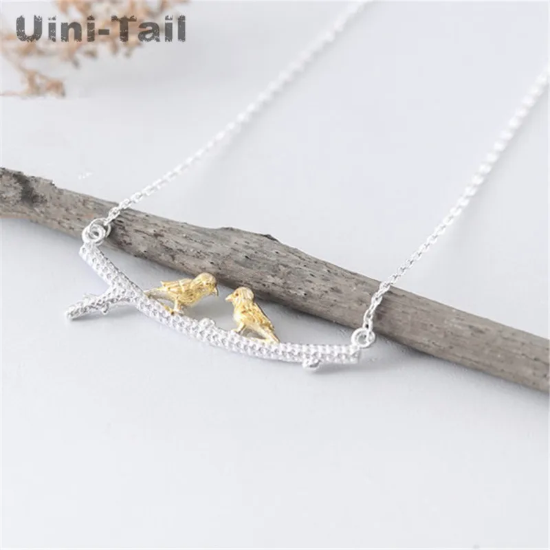 

Uini-Tail hot new 925 sterling silver original design branches golden bird necklace Korean fashion tide flow sweet jewelry GN933