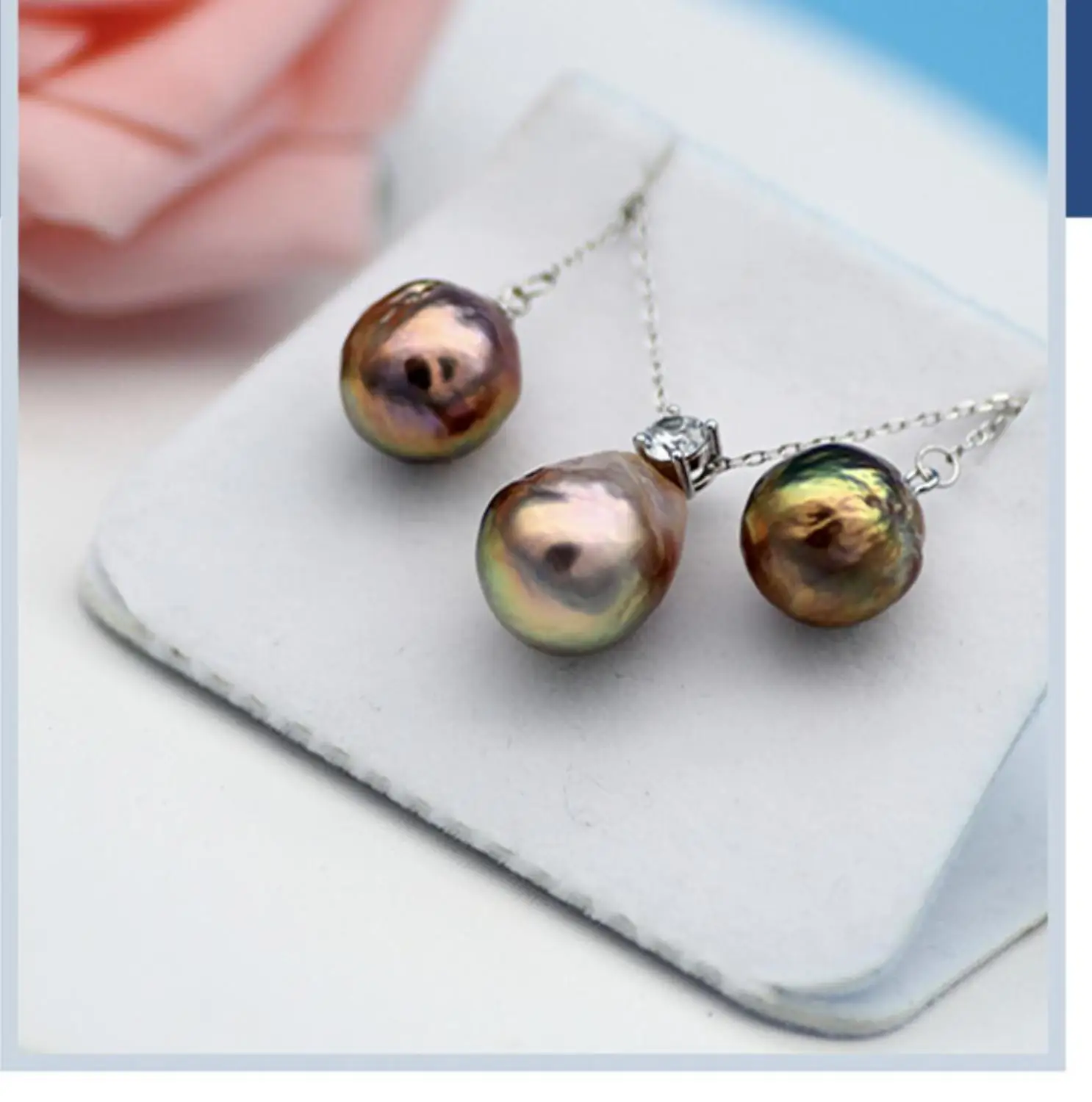 

NEW DESIGN 12-13MM SOUTH SEA LAVENDER PEARL NECKLACE ,EARRING 925S
