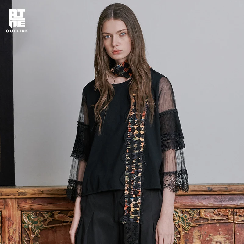 

Outline Original Designer Womens Wear Spring/Summer New Fashion T-shirt Female Loose Thin Retro Short-Sleeved Top L191Y046
