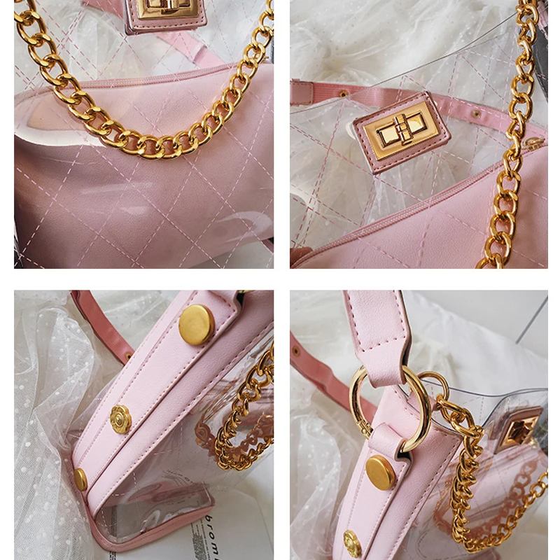 Модные сумки через плечо для женщин розовые роскошные сумки женские сумки дизайнерские белые кожаные прозрачные цепи желе алмаз сумка