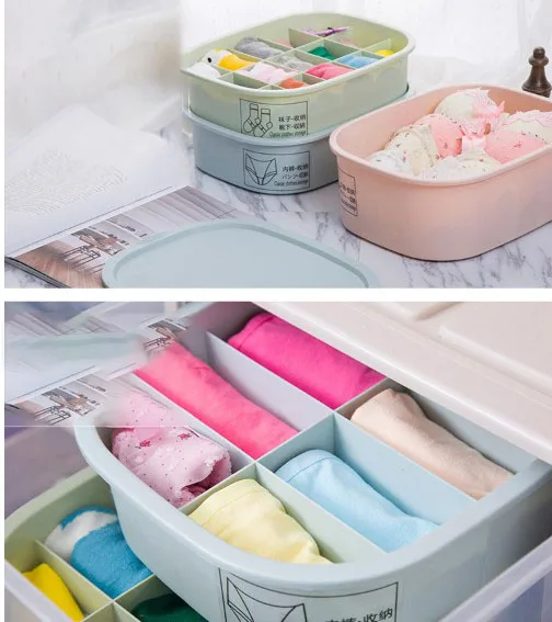Plastic multi-compartment underwear storage box cover split underwear socks storage box bra underwear packing box (8)