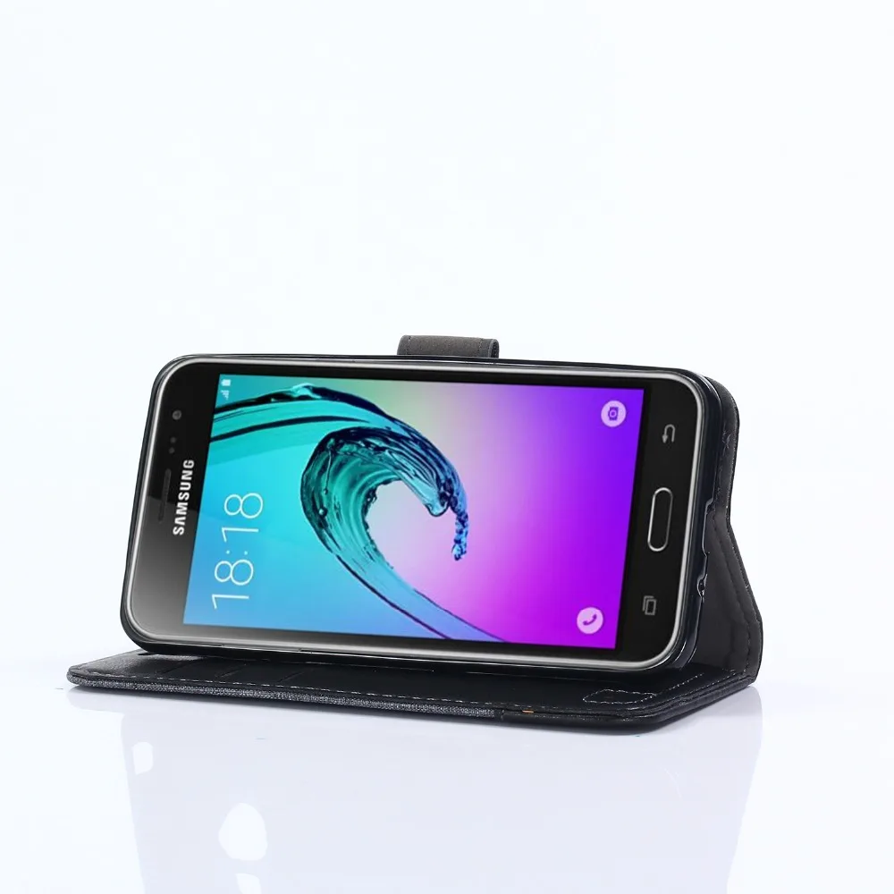 Denim кожа флип чехол для Coque Samsung Galaxy J3 2016 корпус черный Hoesje кошелек телефона серый